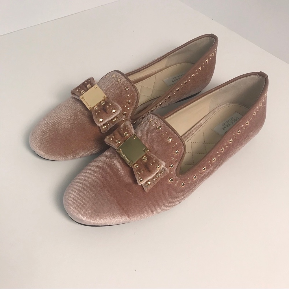 COLE HAAN Pink Velvet Flat Loafers